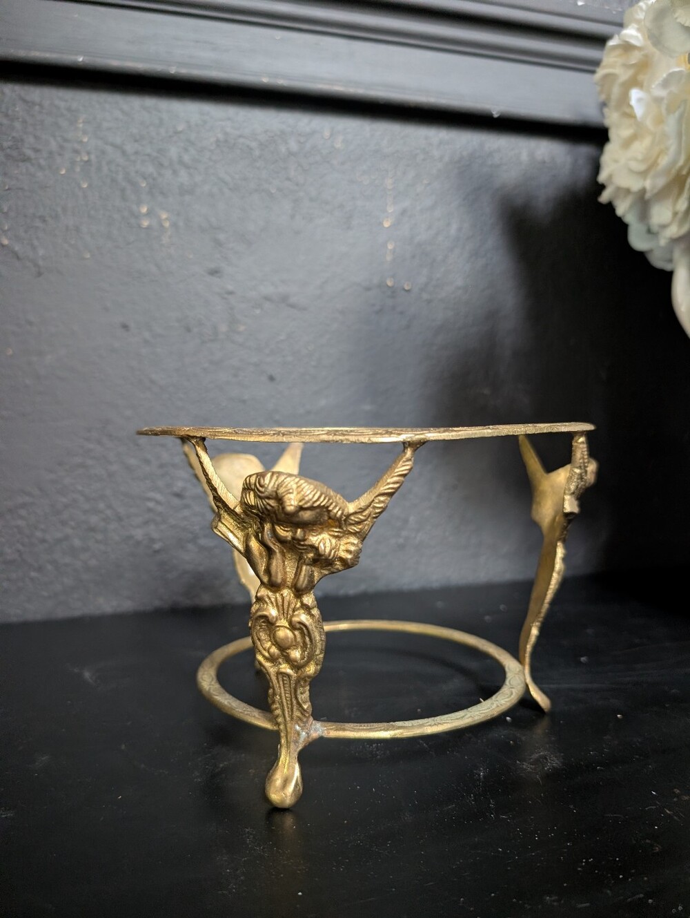 Vintage Neoclassical/ Regency Ornate solid brass tripod display stand, Cherubs